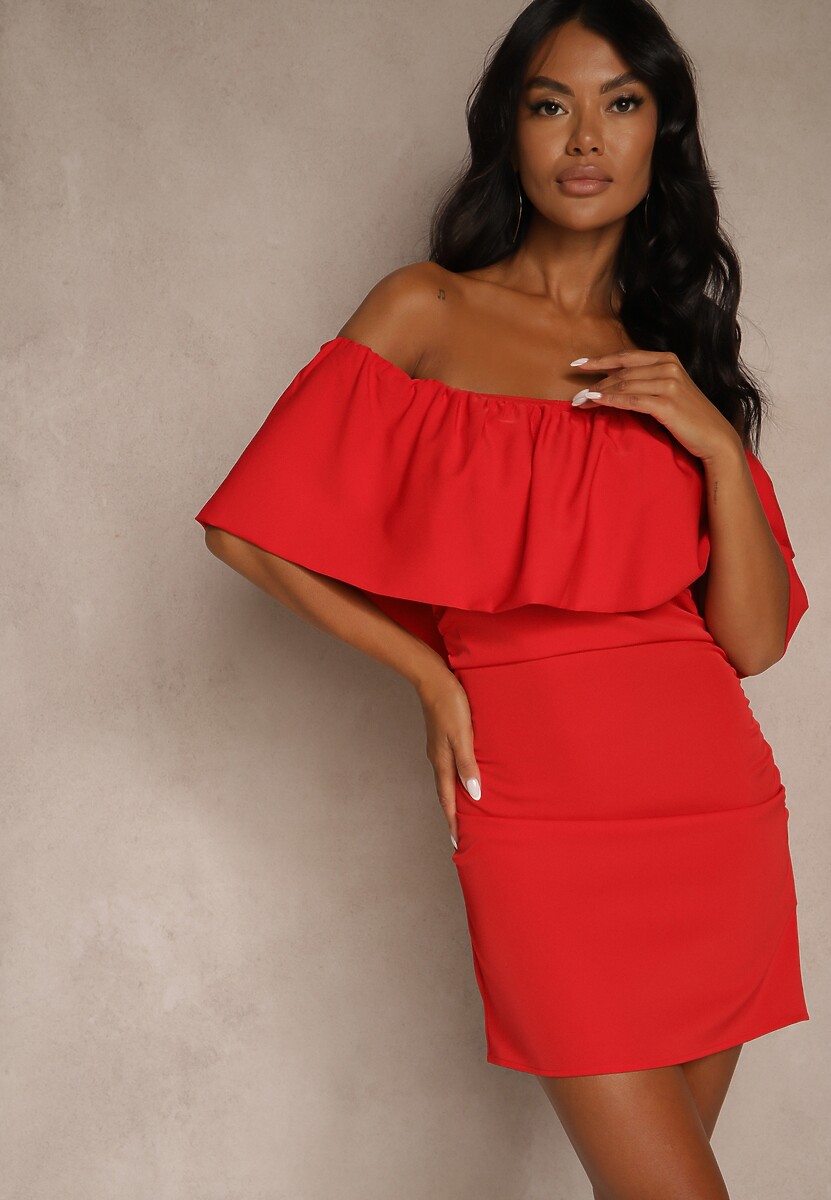 Czarna Koktajlowa Sukienka Vices z Hiszpańskim Dekoltem Penare