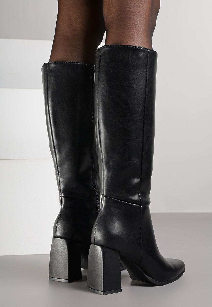 Czarne Skórzane Kozaki VICES do Kolana na Słupku w Eleganckim Stylu Reiandra