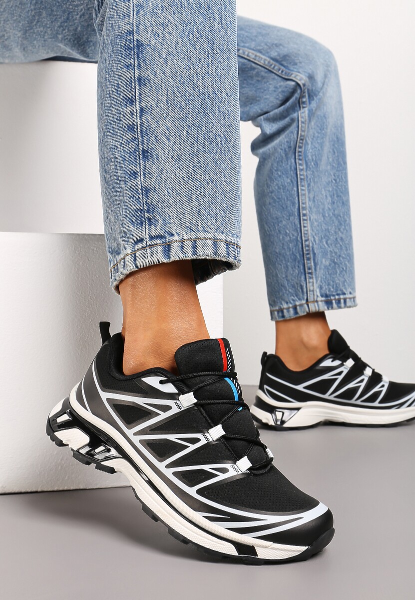 Czarne Sneakersy z Ozdobnymi Wstawkami i Ściąganą Gumką Aineri