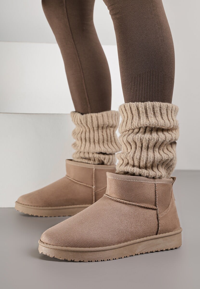 Ciemnobeżowe Śniegowce z Niską Cholewką Retira