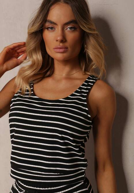 Czarny Casualowy Top z Bawełny w Paski Vimassia