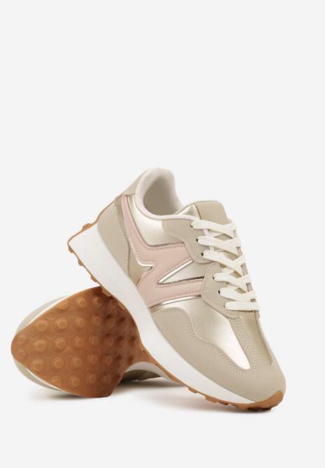 Złote Płaskie Sneakersy Ozdobione Geometrycznym Wzorem Rividi