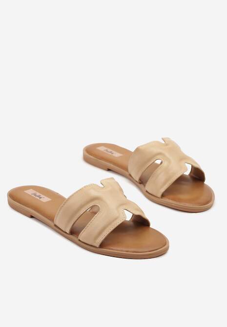 Beżowe Klapki Basic z Wycięciami Varauri
