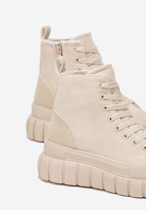 Beżowe Botki za Kostkę na Platformie Viuana