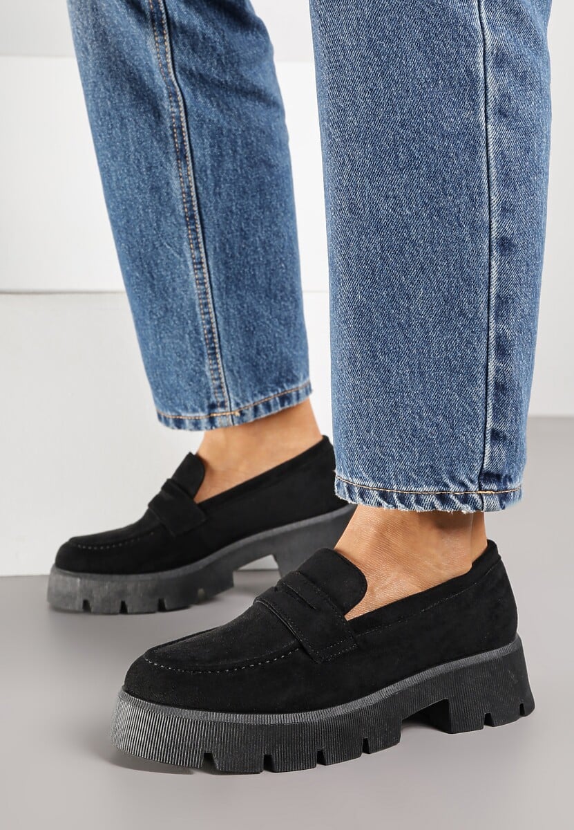 Czarne Mokasyny na Grubej Podeszwie z Protektorem Misal