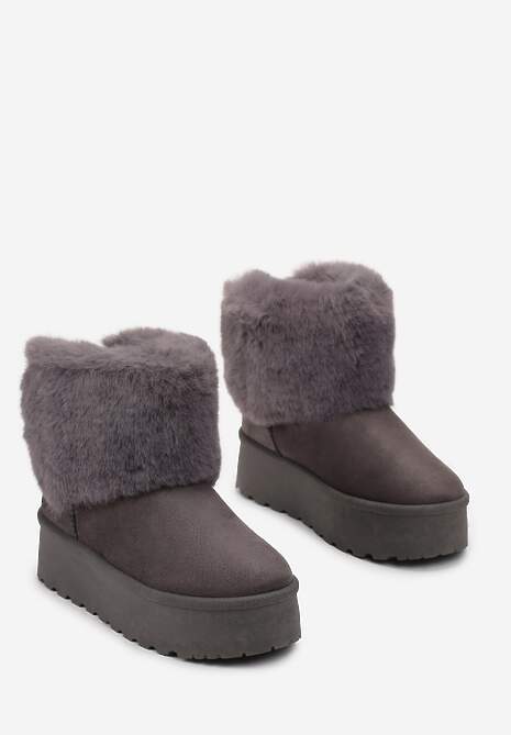 Szare Śniegowce na Platformie z Ozdobnym Futerkiem Tiran