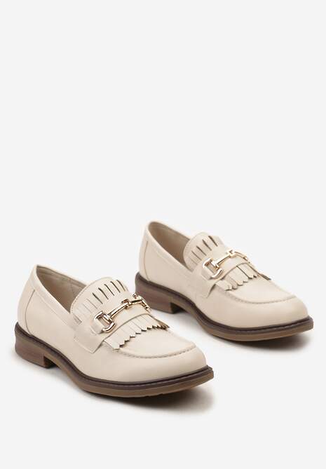 Beżowe Mokasyny Ozdobione Klamerką i Frędzlami z Przodu Ardanifa