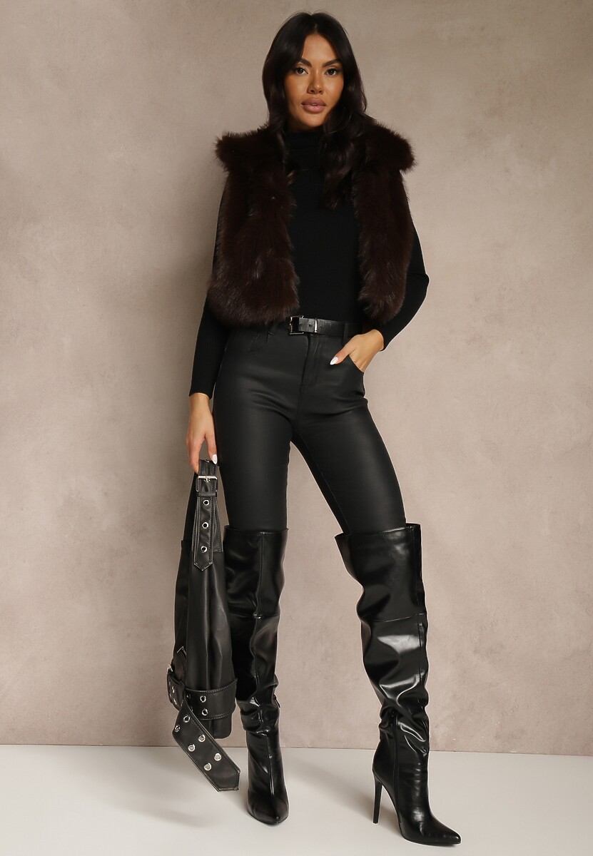 Brązowa Futerkowa Kamizelka z Kołnierzem i Kieszeniami Nenessa