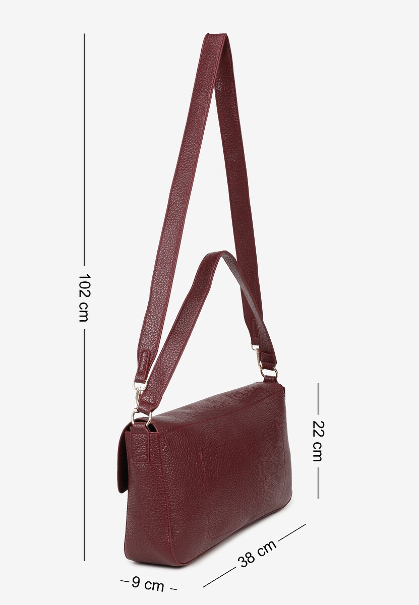 Bordowa Torebka Prostokątna na Ramię Ozdobiona Metaliczną Aplikacją Aderrive
