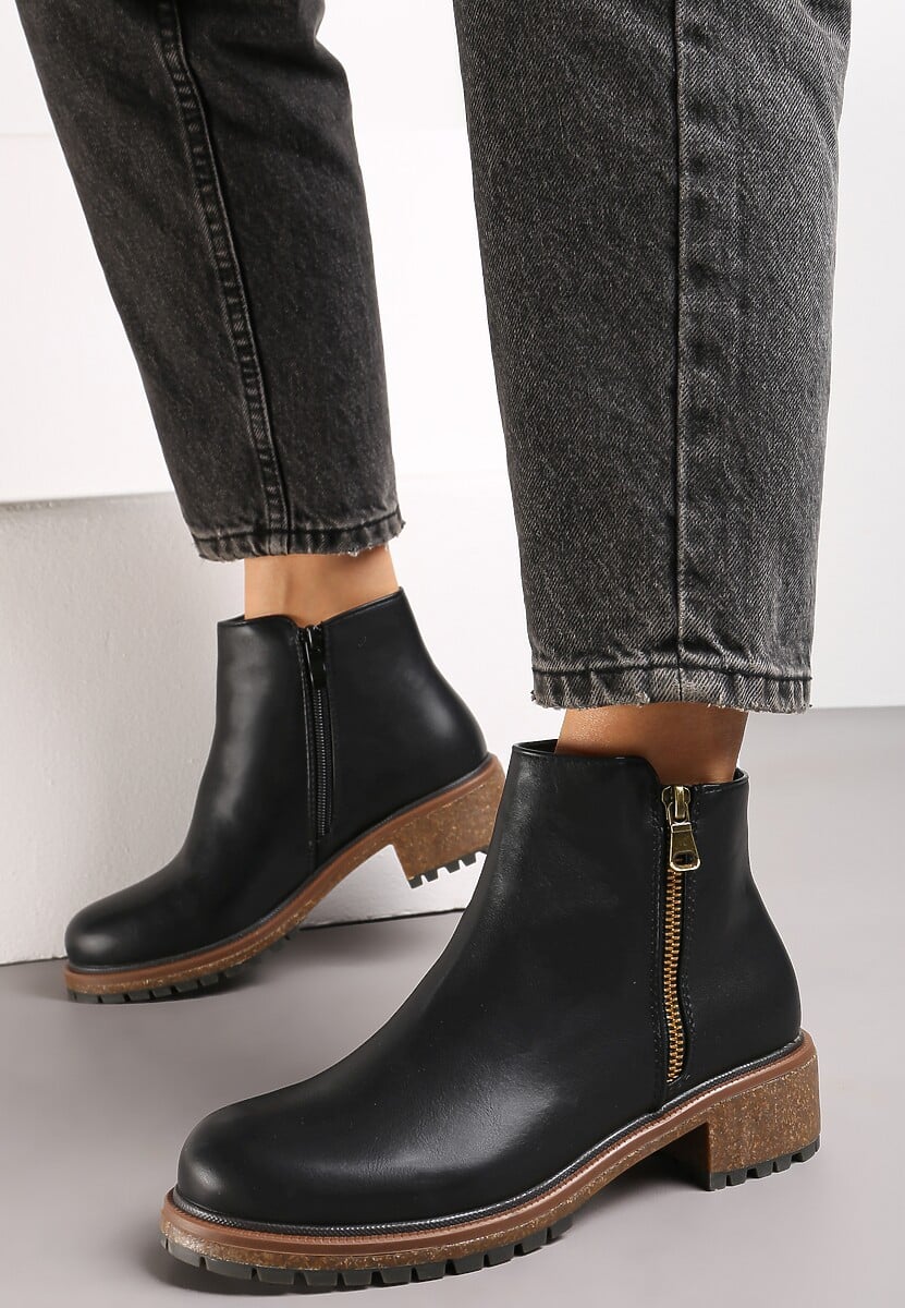 Czarne Botki z Dekoracyjnym Suwakiem Mikacina