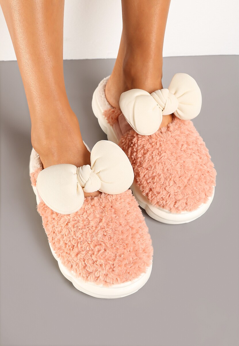 Fioletowe Płaskie Kapcie Ozdobione Kokardką Linnacira