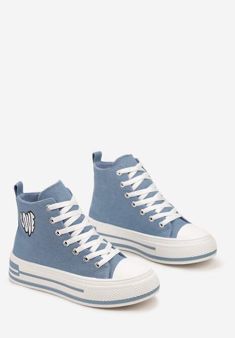 Niebieskie Sznurowane Trampki za Kostkę z Naszywką z Napisem i Grubą Podeszwą Bretva