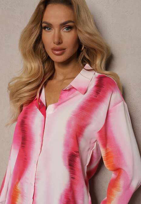 Biało-Fuksjowa Klasyczna Koszula Ozdobiona Printem Tie-Dye Analera