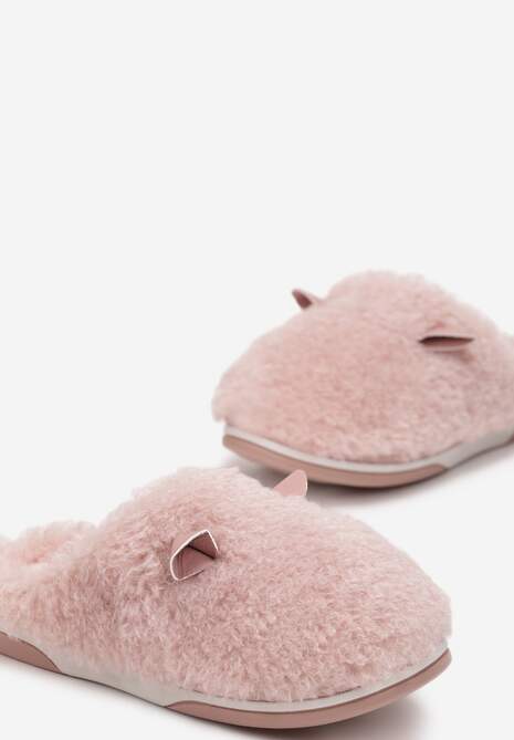 Różowe Kapcie z Futerkiem i Motywem Uszu Iratimi
