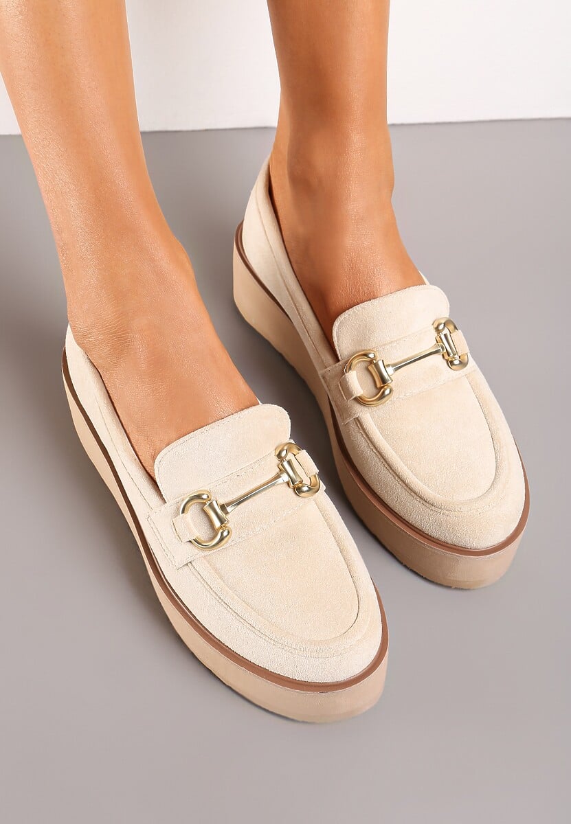 Beżowe Wsuwane Mokasyny na Grubej Podeszwie Berilla