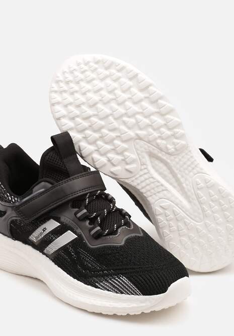 Czarno-Białe Buty Sportowe Sneakersy z Ozdobnymi Paskami Neolina