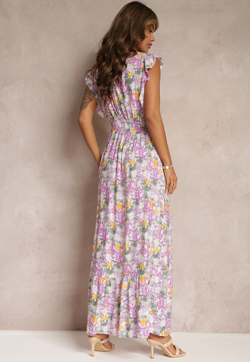 Fioletowa Wiskozowa Rozkloszowana Sukienka z Gumką w Talii Jasa