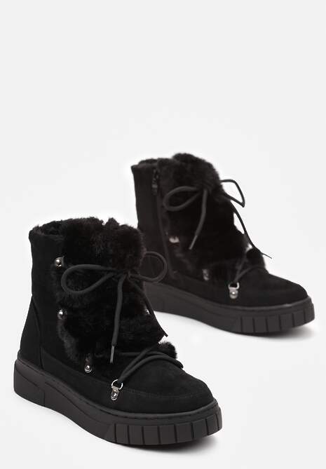 Czarne Mocno Ocieplone Śniegowce z Futerkiem Wzdłuż Wiązania  Avivina