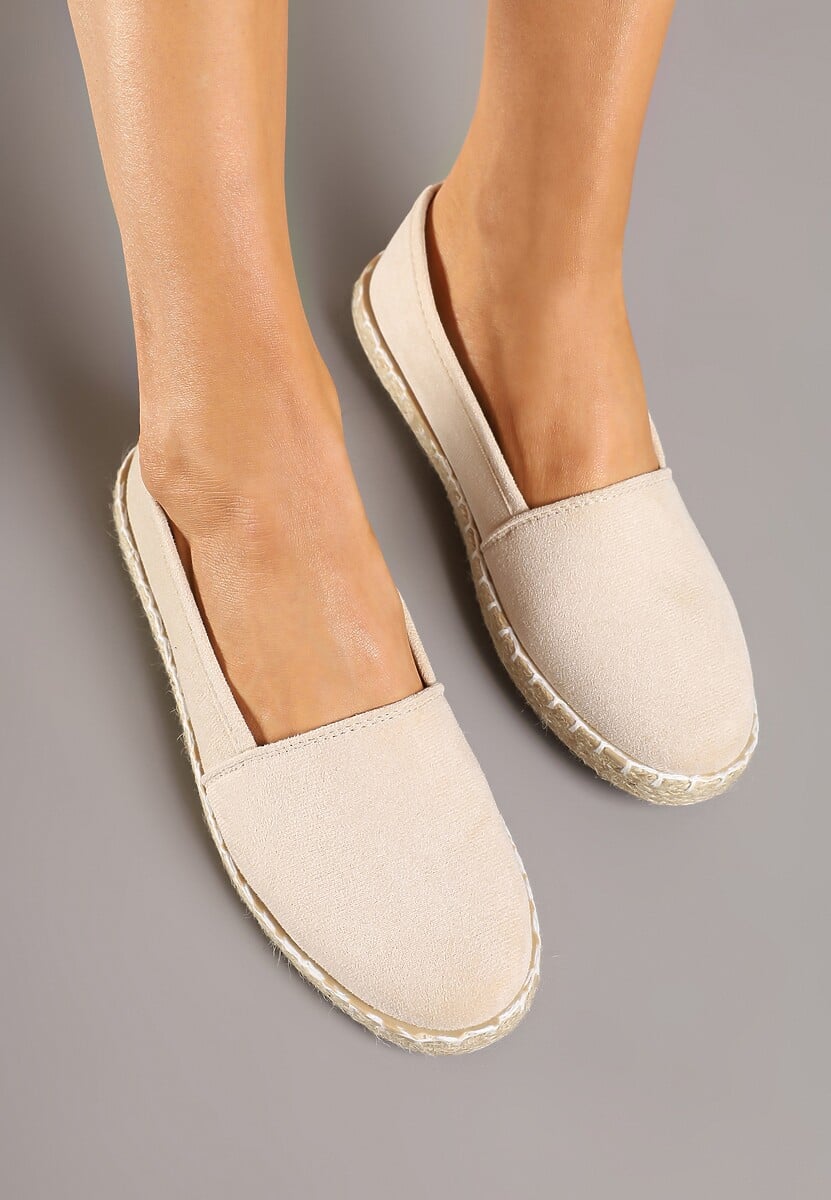 Beżowe Espadryle Vices na Podeszwie Zdobionej Plecionką Sesoriela