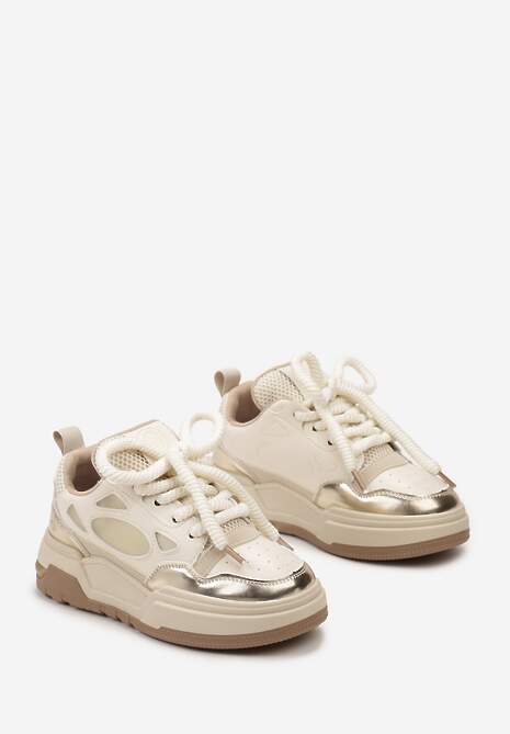 Beżowe Sneakersy na Niskiej Platformie z Grubymi Sznurowadłami Vansyla