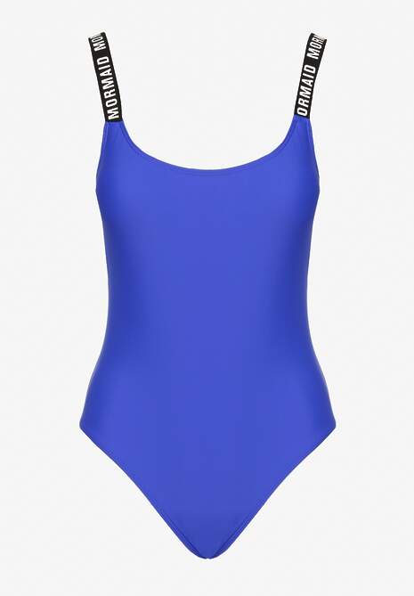 Niebieski Strój Kąpielowy z Usztywnianymi Miseczkami Ozdobiony Napisami Tenera