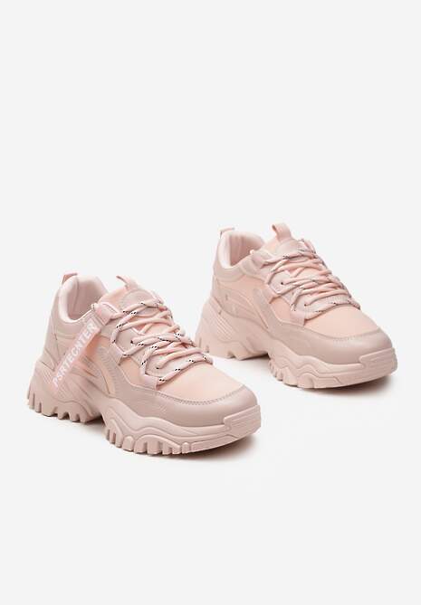 Różowe Sneakersy na Grubej Podeszwie z Taśmą przy Sznurowadłach Irisas