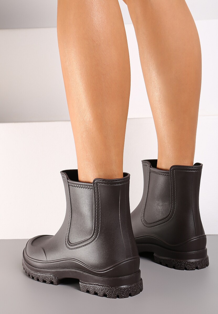 Brązowe Kalosze z Gumką na Cholewce na Niskiej Platformie Erisanya