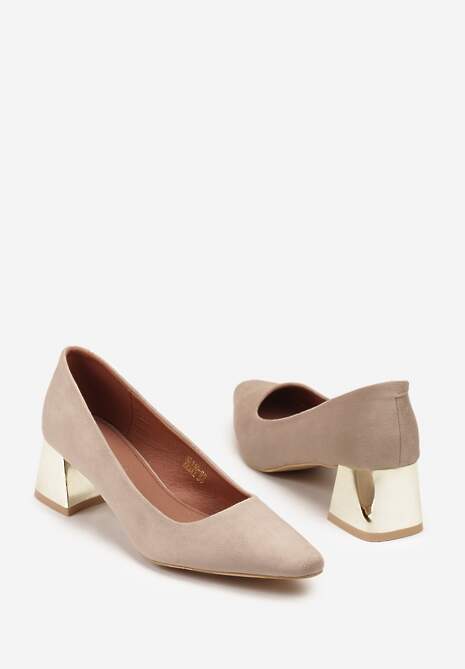 Ciemnobeżowe Czółenka Vices na Metalicznym Obcasie ze Skórzaną Wkładką Sivine