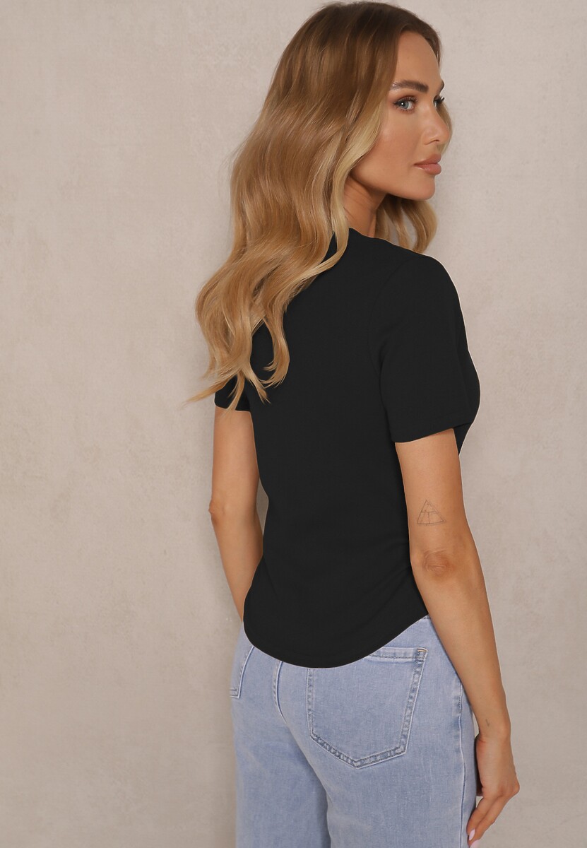 Czarny T-shirt z Bawełny z Łańcuszkiem i Marszczeniem Olisinia