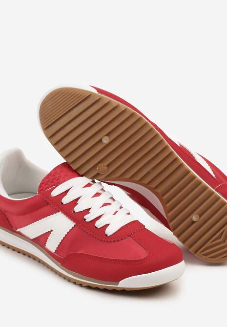 Czerwone Sneakersy Klasyczne Tenisówki Zdobione Przeszyciami Bortewi