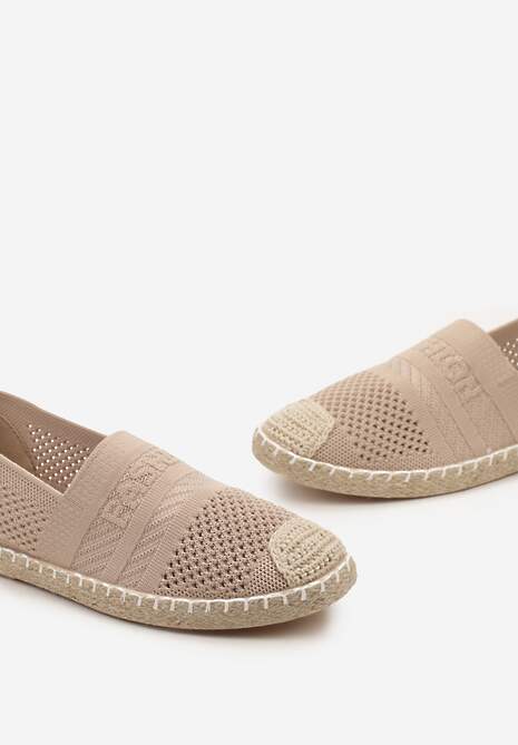 Ciemnobeżowe Espadryle z Plecioną Cholewką przed Kostkę Mokosa