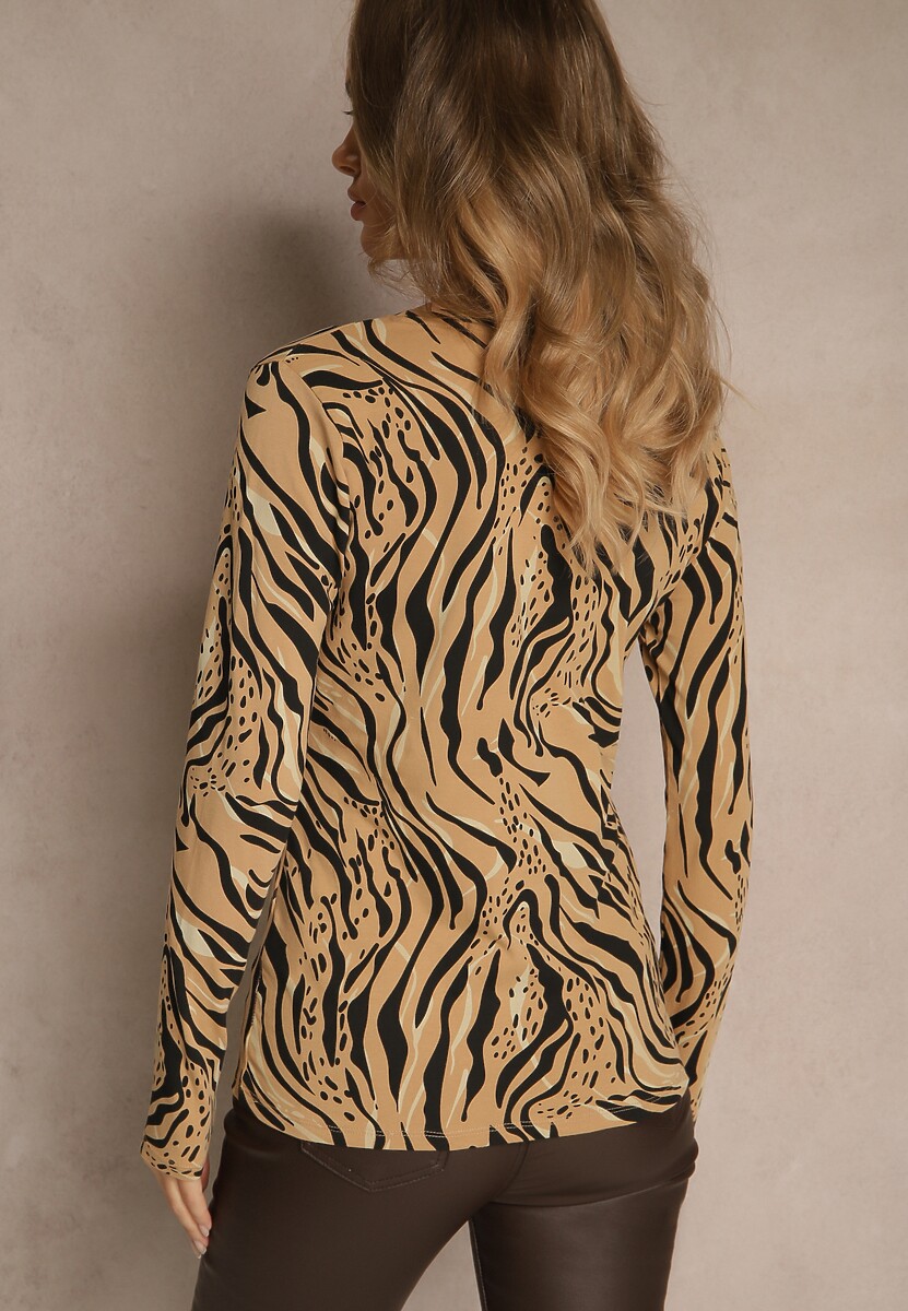 Beżowo-Czarna Bluzka Longsleeve z Bawełny z Zebrę Unirea