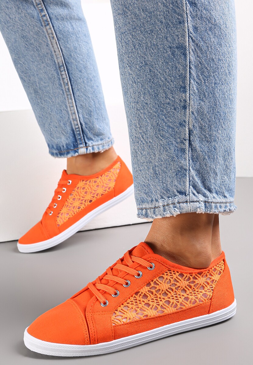 Pomarańczowe Tenisówki z Ażurowymi Wstawkami Po Bokach Salessa