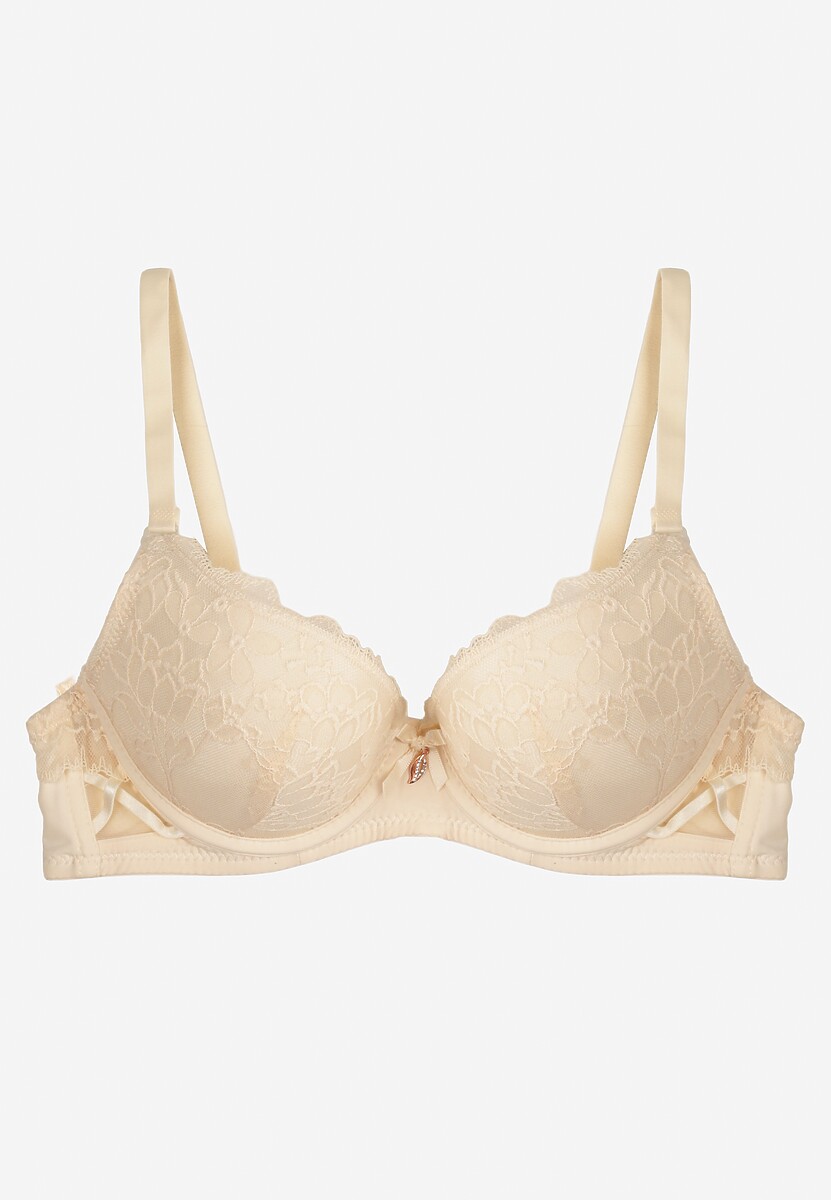 Beżowy Biustonosz z Koronką i Kokardką Amirio