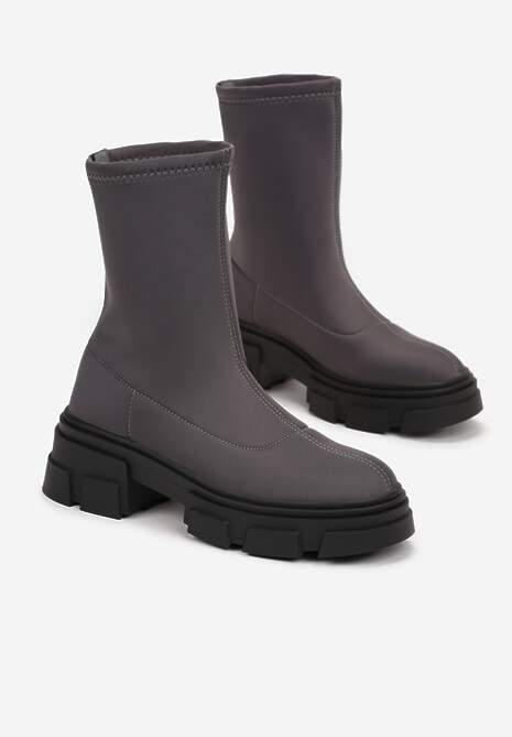 Szare Wsuwane Botki z Elastyczną Cholewką Tyello