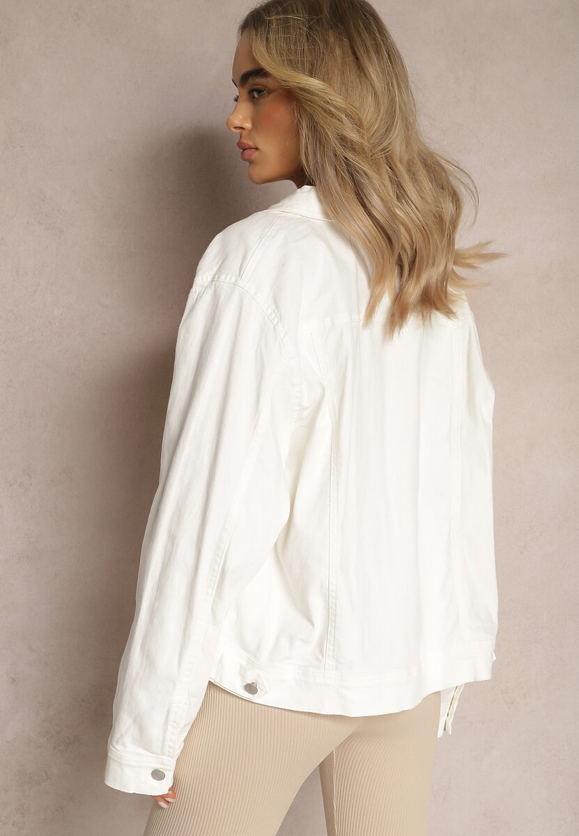 Biała Jeansowa Kurtka z Bawełny z Metalicznym Guzikami Urielati