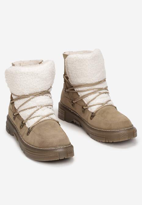 Ciemnobeżowe Traperki z Futrzanym Językiem Florica