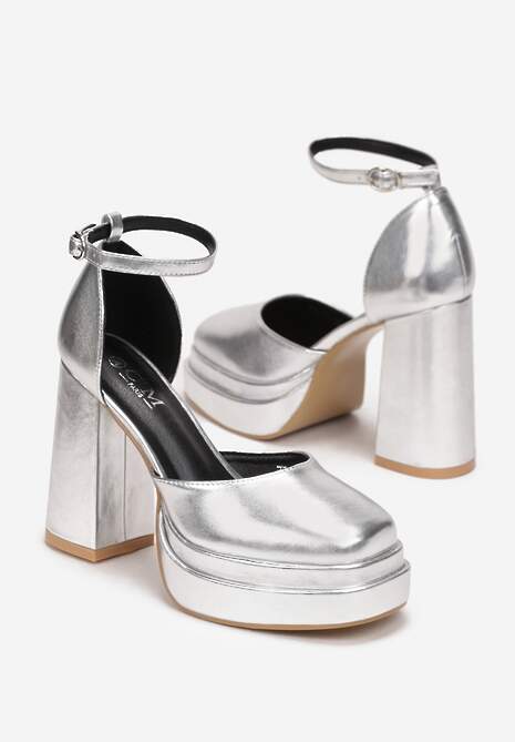 Srebrne Sandały na Słupku i Platformie Bapho