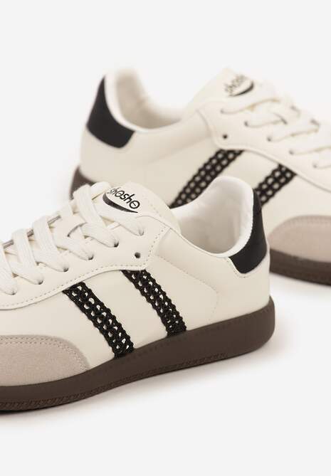 Beżowo-Czarne Sneakersy w Stylu Tenisówek z Geometrycznym Motywem Halonelle