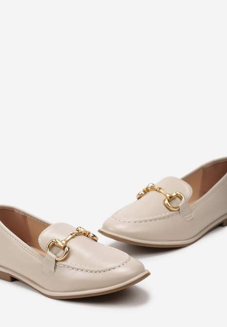 Beżowe Płaskie Mokasyny z Elegancką Klamerką Mustia