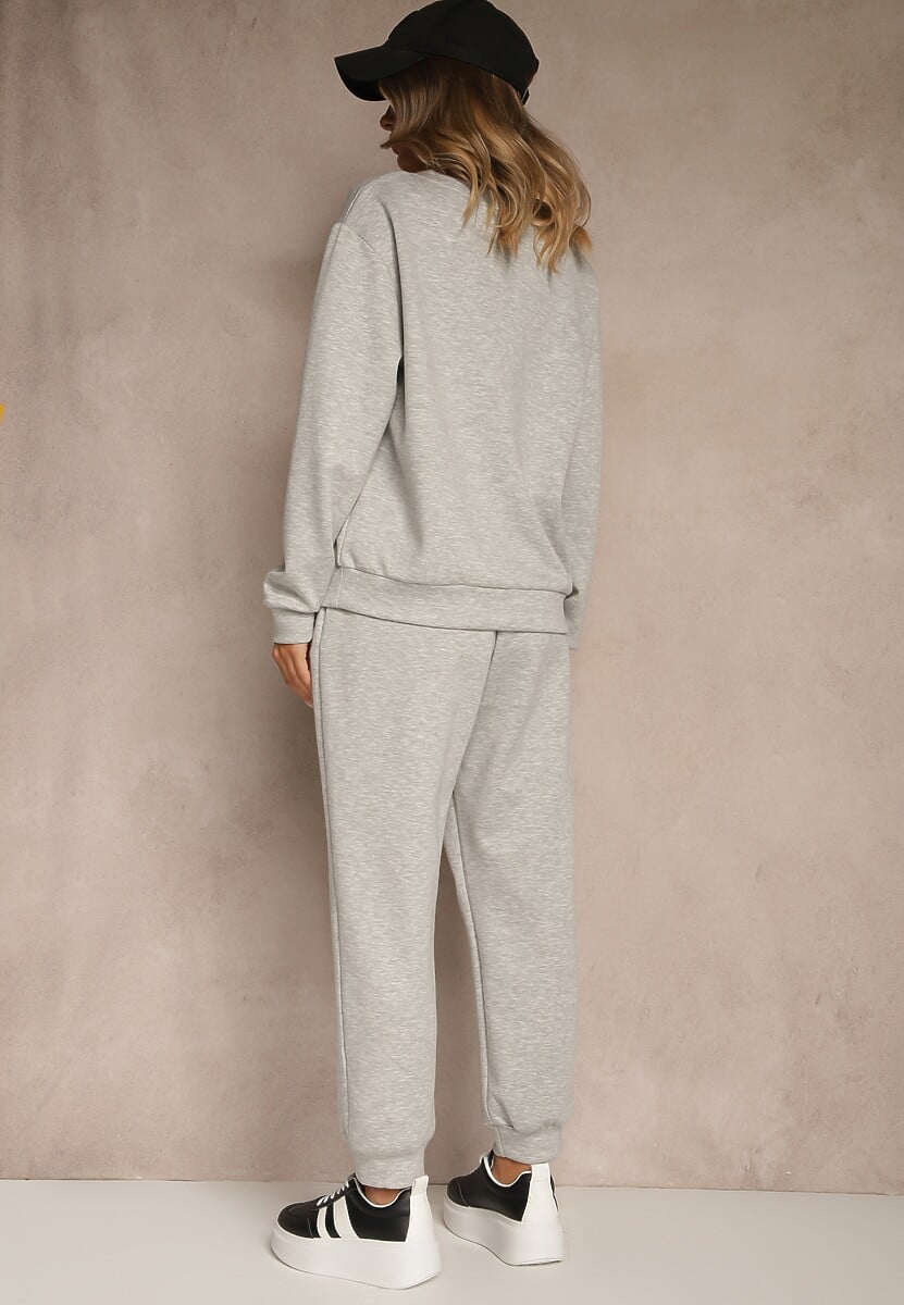 Szary Komplet Dresowy z Bawełną Spodnie ze Ściągaczami i Bluza Nirrive