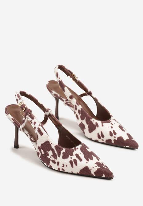 Brązowe Sandały Vices w Krowie Łaty na Szpilce Slingback Raleira