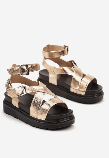 Szampańskie Sandały Zapinane wokół Kostki na Grubej Podeszwie Diunna