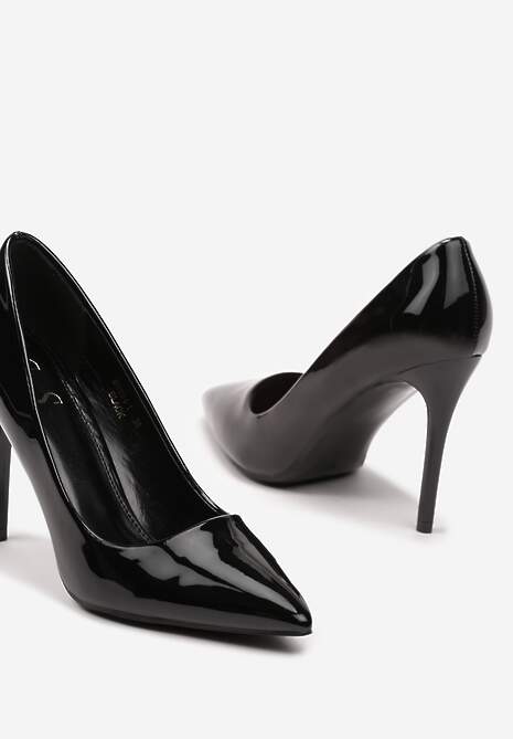 Czarne Szpilki z Lakierowanej Imitacji Skóry na Szpilce Pranesta