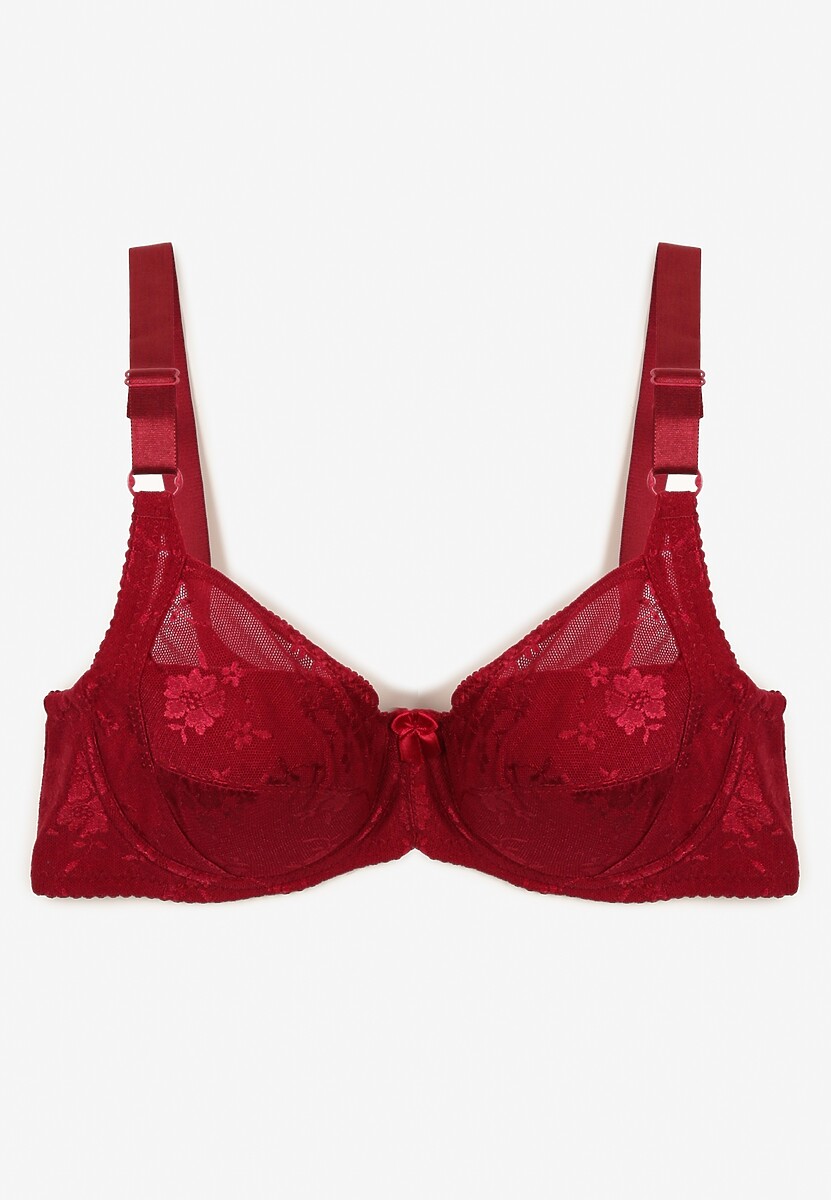 Bordowy Koronkowy Biustonosz Zapinany na Haftki z Regulowanymi Ramiączkami Dimiasha