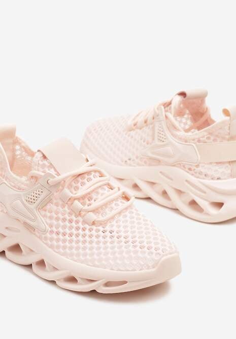 Różowe Buty Sportowe Sneakersy na Platformie Ozdobionej Tłoczeniem Teliriella