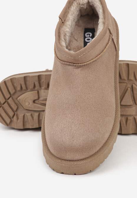 Ciemnobeżowe Niskie Śniegowce o Wsuwanym Fasonie Alodra