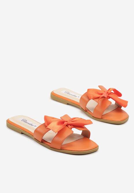 Pomarańczowe Klapki Ozdobione Kokardą i Wycięciami Nilirelle