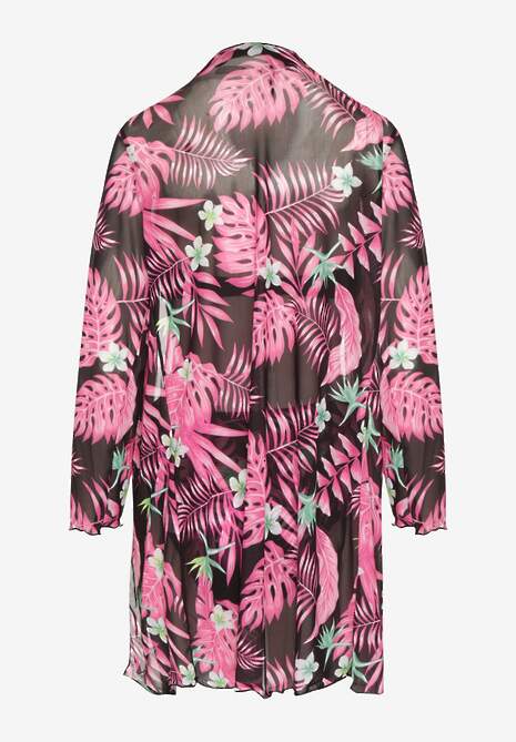 Czarno-Różowe Bikini Biustonosz z Wiązaniem i Figi z Dodatkową Siateczkową Narzutką Zarionea