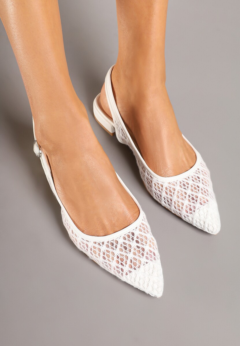 Białe Ażurowe Sandały ze Szpiczastym Noskiem i Odkrytą Piętą Elaneon